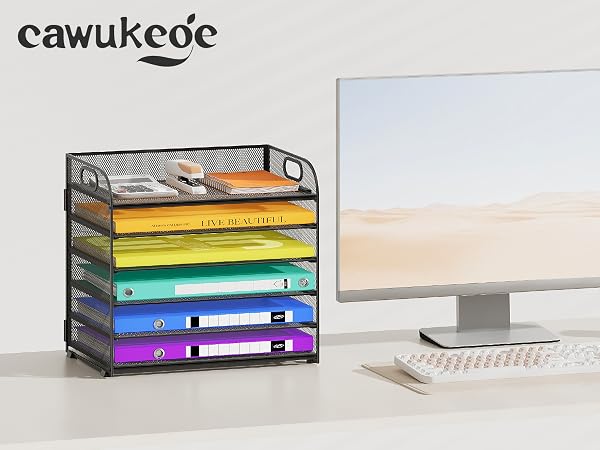 This desk organizer offers extra-large storage capacity with limited desk space.