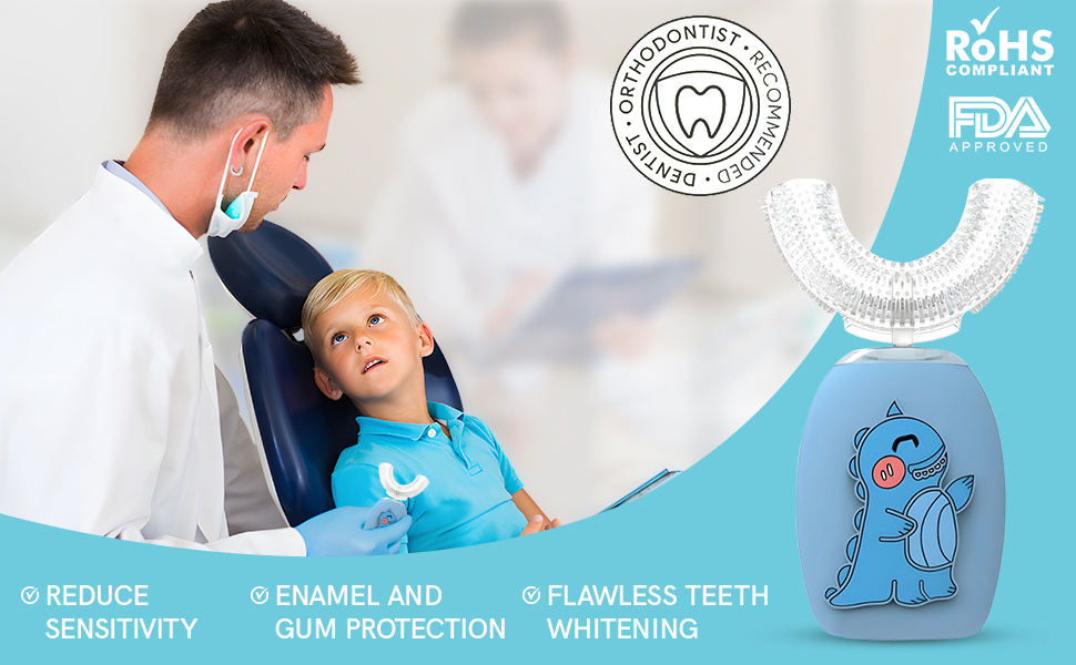 V-WHITE Electric Toothbrush Kids- Ultrasonic U-Shaped Toothbrushes for Teeth Whitening - 360° Mouth
