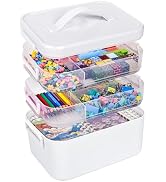 MERATIA 3-Tier Art Supply Storage Container, Stackable Craft Organizer Box with Dividers, Clear P...
