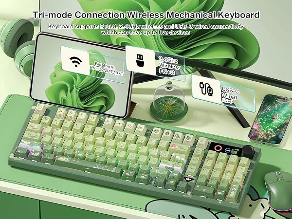 Frog Wireless Mechanical Creamy Keyboard,Gaming Keyboard with Number Pad,98% Keyboard