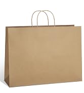 SHOPDAY Brown Paper Bags with Handles 16x6x12, 25 Pack Large Kraft Paper Bags Bulk, Tote Bags Sho...