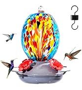 Muse Garden Hand Blown Glass Hummingbird Feeder - 19OZ Plastic Base Humming Bird Feeders for Outd...
