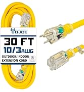 YOJOE Indoor Outdoor Extension Cord with Lighted End, 3 Prong 15A Weatherproof Power Extension Co...