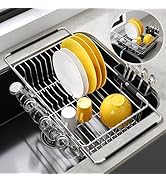 JASIWAY Dish Drying Rack in Sink, Expandable Stainless Steel Dish Drainers for Kitchen Counter, S...