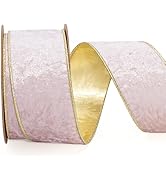 LaRibbons Christmas Ribbon Wired Pink Velvet Ribbons Pink Crushed Christmas Ribbon for Gift Wrapp...