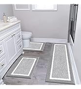 Pauwer Bathroom Rug Set 3 Piece, Non-Slip Absorbent Bath Mats, Microfiber Soft, Absorbent Plush S...