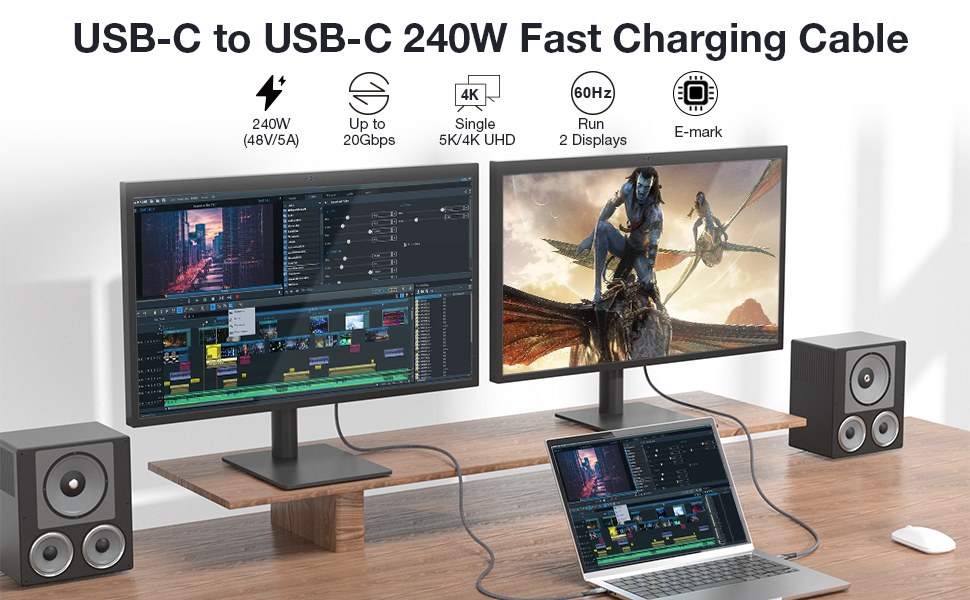 Chenlenic usb c gen cable 20g 240w thunderbolt 3 4 calbe