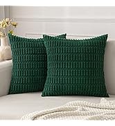 MIULEE Pack of 2 Dark Green Corduroy Decorative Throw Pillow Covers 18x18 Inch Soft Boho Striped ...