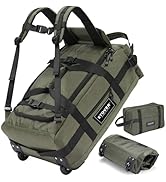 STOVER 45L Carry-On U-Zip Rolling Duffel Bag with Wheels, Medium Durable Travel Duffle w/Toiletry...