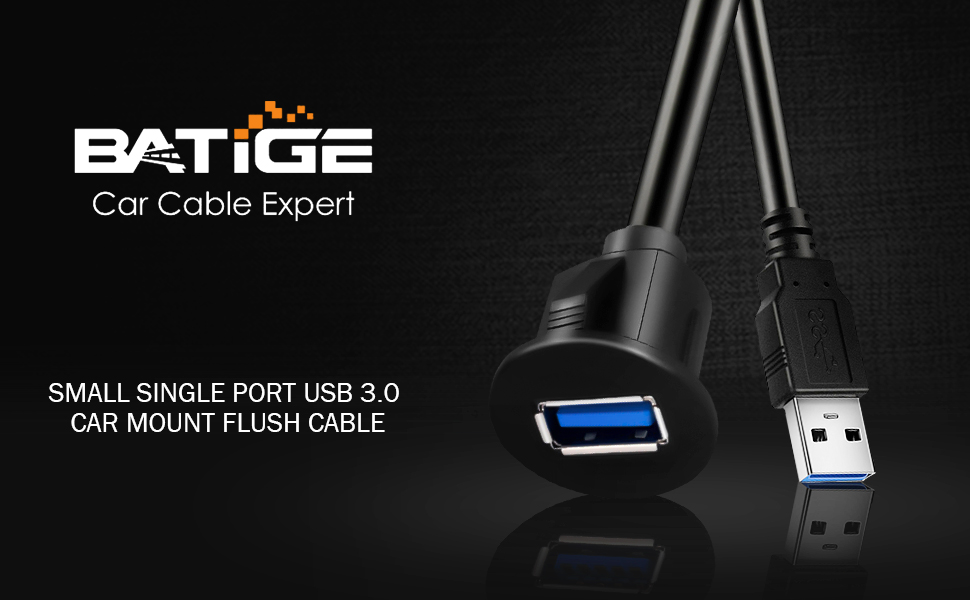 BATIGE - SMALL SINGLE PORT USB 3.0 CAR MOUNT FLUSH CABLE