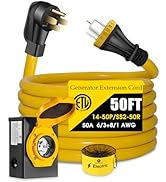 50 Amp Generator Cord with Pre-Drilled Power Inlet Box, Real Heavy Duty STW 6/3+8/1 AWG,125V/250V...