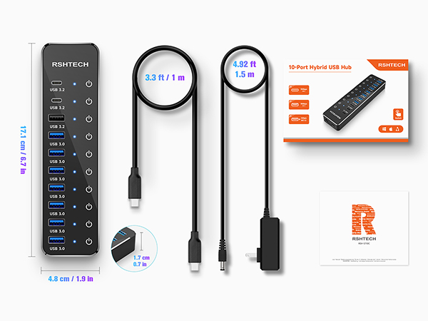 10 port powered usb hub 60w