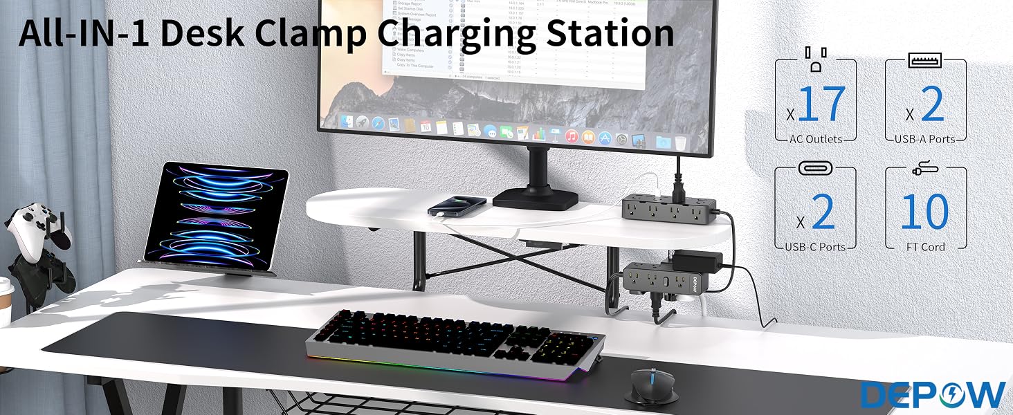 desk power strip with clamp