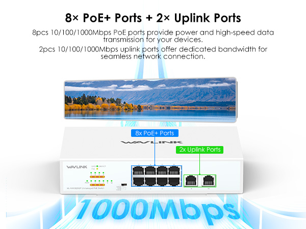WAVLINK 10-Port Full Gigabit Switch with 8 PoE+