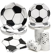 PCLMLES 96pcs Party Plates Soccer Tableware Set Black and White Kid's Birthday Party Paper Plates...