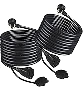 [2PACK] Outdoor Weatherproof Power Extension Cord 10FT - Black Low Profile Flat Plug Extension Co...