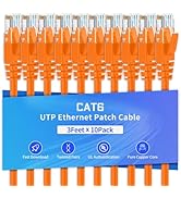 XANHAM Cat6 Ethernet Cable 3 Feet 10 Pack Network RJ45 Cat6 Internet Patch Cable, Unshielded, Orange