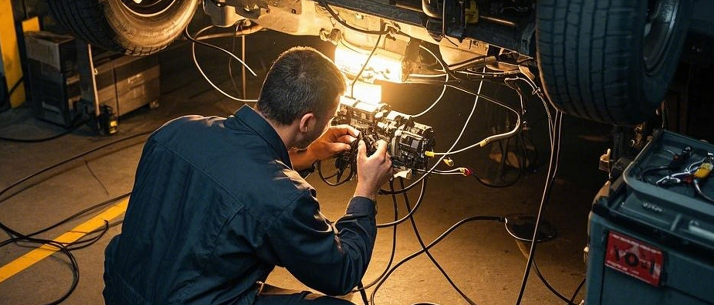 An engineer is repairing a car