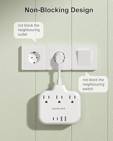 US to European Travel Plug Adapter, European Plug Adapter with 3 American Outlets