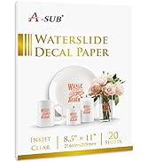 A-SUB Waterslide Decal Paper for Inkjet Printers 20 Sheets Clear Water Slide Transfer Paper 8.5x1...