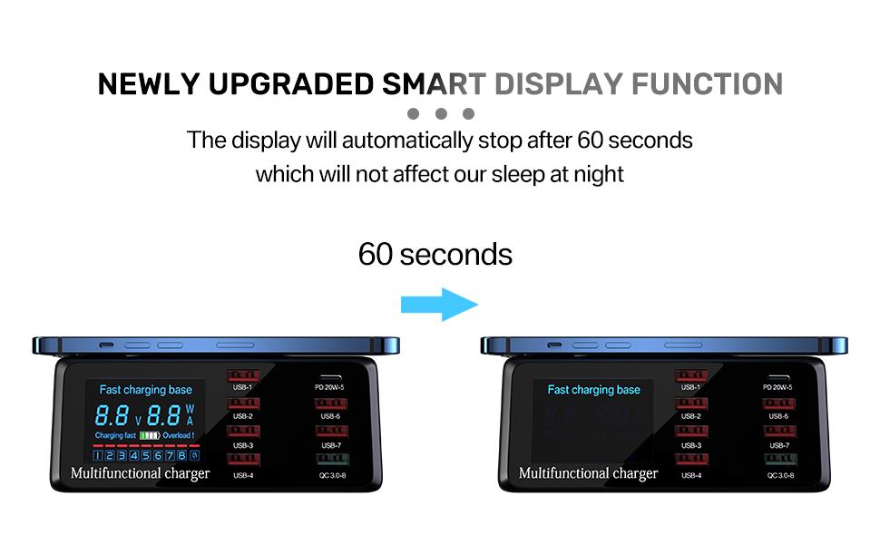 LCD smart display shows the current and voltage output by each port