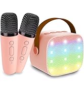 Mini Karaoke Machine for Kids Age 4-12, Bluetooth Speaker with 2 Wireless Microphone &amp; LED Lights...