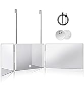 HIEEY 3 Way Mirror for Hair Cutting with LED,360 Trifold Mirror with Height Adjustable Telescopin...