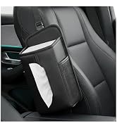 Fkewp Car Tissue Holder, Waterproof Leather Auto Front Seat Side Tissue Box with Mesh Pockets, Re...