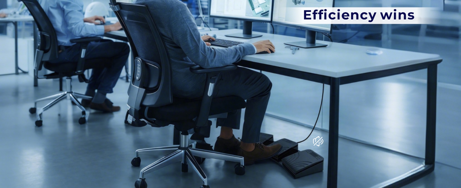 Silent optical USB foot pedal for office, quiet foot switch for transcription and video editing.