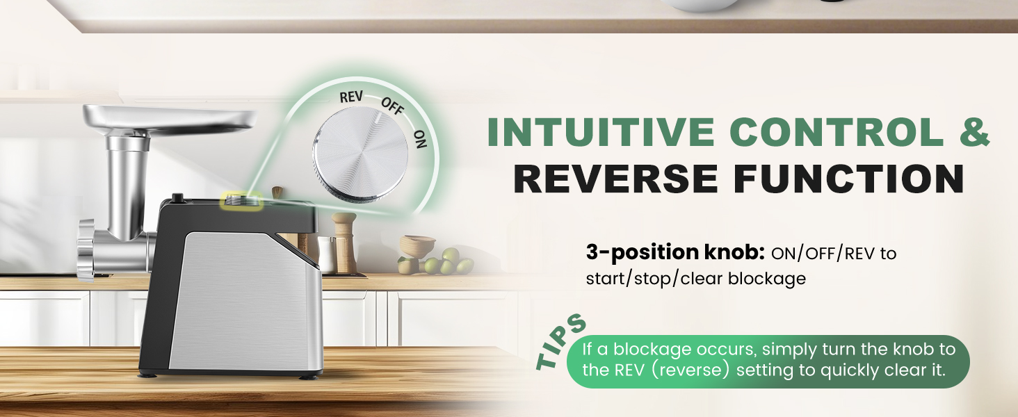 Huanyu electric meat grinder with intuitive control and reverse function(in case of clogging