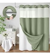 XOGUIBO No Hook Shower Curtain and Liner Set,Sage Green Hotel Waffle Shower Curtain with Liner 75...