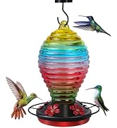 27Oz Glass Hummingbird Feeder for Outdoors Hanging, Bird Nectar Feeder with Perch &amp; 5 Flower Feed...