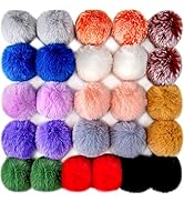 BQTQ 26 Pieces Fluffy Pom Pom Balls Faux Rabbit Fur Pom Pom DIY Fluffy Pom Pom with Elastic Loop ...