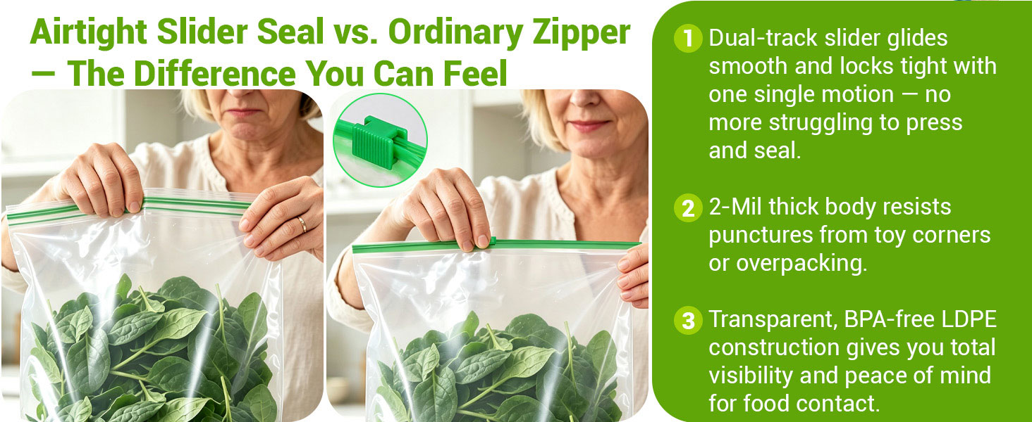 Xsourcer slider vs ordinary zipper, thick, BPA-free.