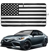 American Flag Windshield Sun Shade, High-Resolution Car Sun Shield with Mirror Cut-Out for Automo...