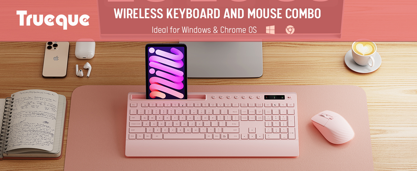Full Size Pink wireless keboard and mouse
