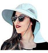 Wide Brim Sun Hat with Neck Flap, UPF50+ Hiking Safari Fishing Hat for Men Women