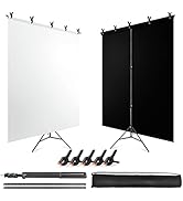JEBUTU 5X6.5ft Black White Backdrop Screen with Stand Kit for Photo Shoot, Black White Photo Back...