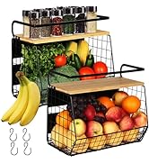 2 Set Magnetic Shelf for Refrigerator with Wood Lid, Fruit Potato &amp; Onion Storage Bins, Pantry Or...