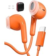 USB C Earbuds for iPhone 17 Pro Max Air 16 15 Plus/iPad Air Orange Wired Headphones for Android w...
