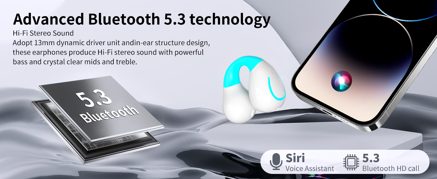 Open Ear Headphones,True Wireless Bluetooth 5.3 Lightweight Comfort Bone Conduction Clip On Earbuds