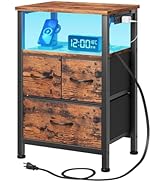 Furnulem Led Nightstand with Charging Station, Bedside Table with 3 Fabric Drawers and Storage Sh...
