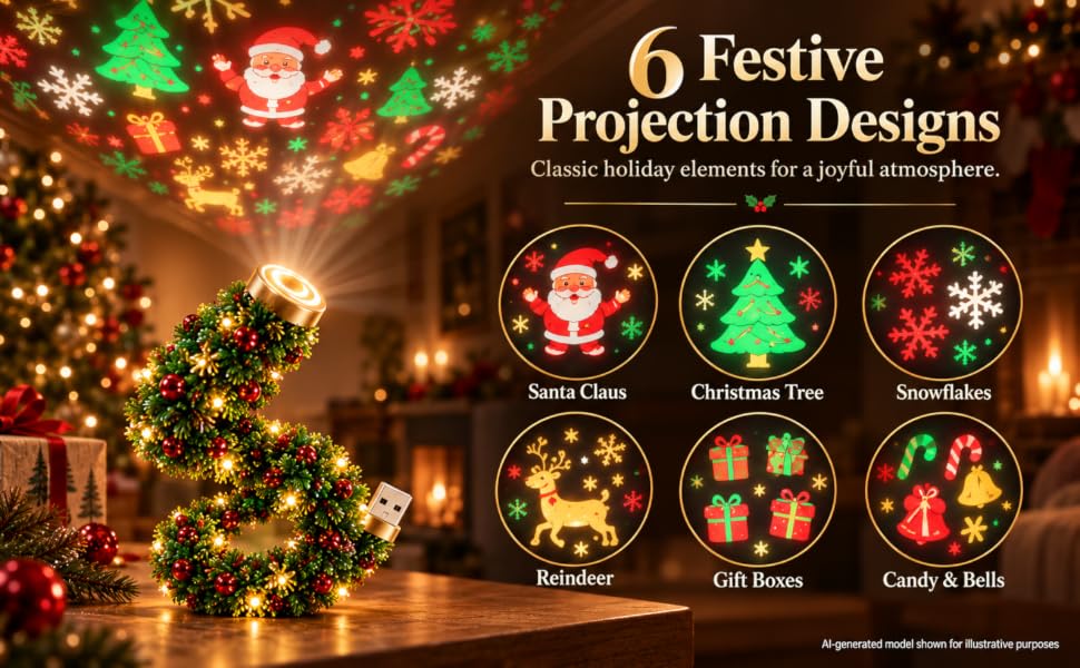 Christmas Projector Light, USB Holiday Projector for Wall Ceiling Decor