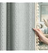 XOGUIBO Teal Boho Blackout Curtains 2 Panels 84 Inch for Living Room Bedroom, Light Green Linen T...