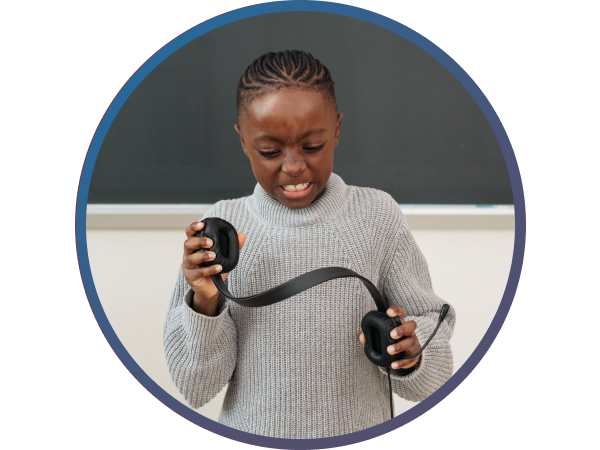 The AC-6014 being twisted by a child, testing the durability of the headband