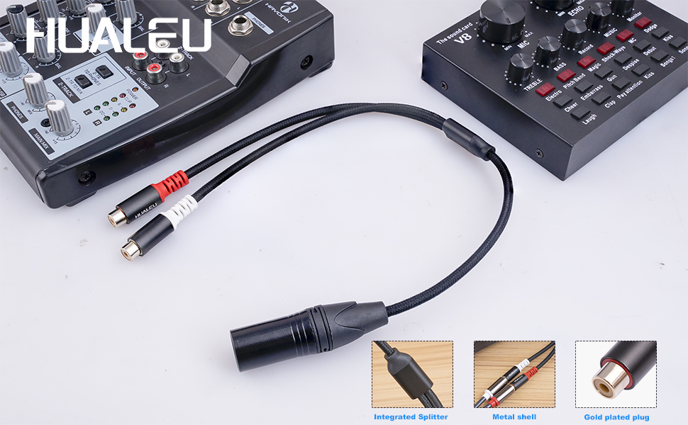XLR MALE TO 2 RCA DUALE RCA FEMALE CABLE 1FT