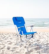 Caribbean Joe Folding Beach Chair, 4 Position Portable Backpack Foldable Camping Chair with Headr...