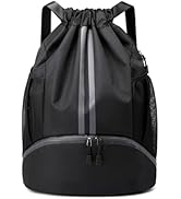 JELUTAR Drawstring Backpack Gym Bag with Shoes Compartment for Soccer, Basketball, Swim, Water-Re...