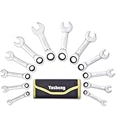 Yashong 12-Piece Stubby 8-19mm Metric Ratcheting Wrench Set, Professional Chrome Vanadium Steel R...