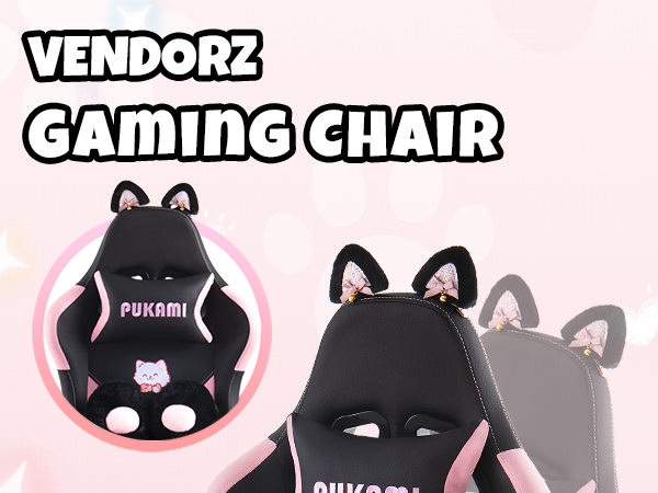 Gaming Chair with Cat Ears and Cat Paw Lumbar Cushion, Cute Ergonomic Gaming Computer Desk Chair